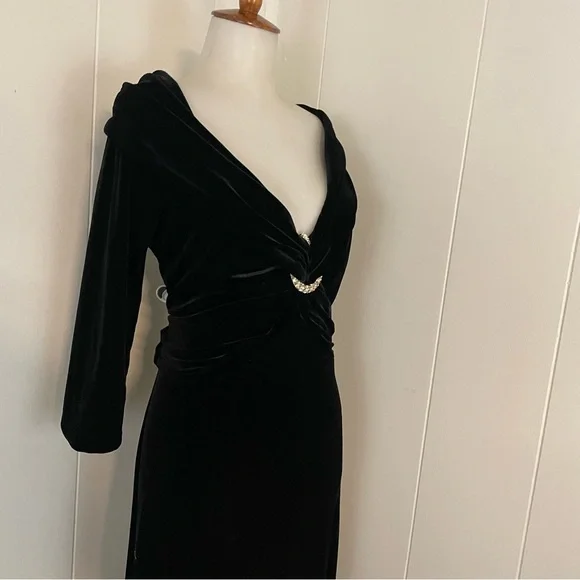 Vintage 90s Velvet Dress‎ Women’s 12 3/4 Sleeve V-Neck - Picture 5 of 12